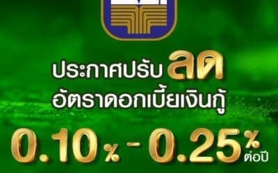 ธ.ก.ส. ปรับลดอัตราดอกเบี้ยเงินกู้ สูงสุดร้อยละ 0.25พร้อมตรึงอัตราดอกเบี้ยเงินฝาก ส่งเสริมวินัยการออม