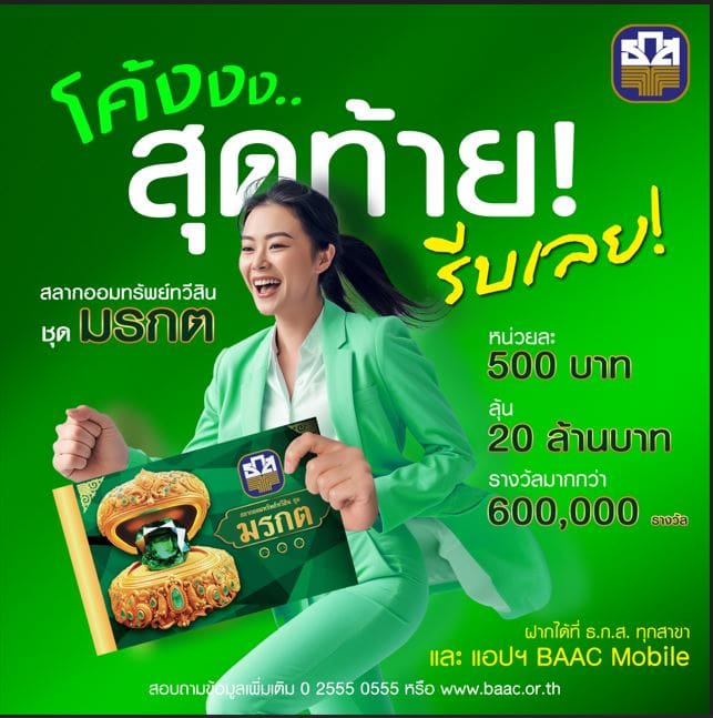 ทะลุ 1 แสนล้านบาทแล้ว! ยอดฝากสลากออมทรัพย์ทวีสิน ชุดมรกตพร้อมรับฝากอีก 5 หมื่นล้านบาทสุดท้าย ลุ้นรับ 20 ล้านบาท ทุกเดือน