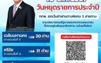 “สุริยะ” เผย “วันรัฐธรรมนูญ” 10 ธ.ค. นี้ ”การทางพิเศษฯ” ประกาศยกเว้นค่าผ่านทางพิเศษ 3 สายทาง รวม 61 ด่าน ชี้ช่วยอำนวยความสะดวก-ลดภาระค่าใช้จ่ายในการเดินทางให้กับพี่น้องประชาชน