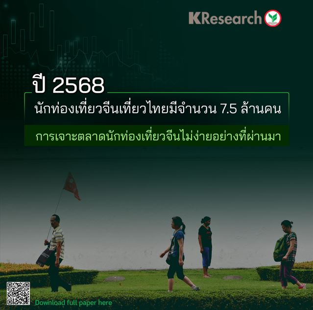 ปี 2568 นักท่องเที่ยวจีนเที่ยวไทยมีจำนวน 7.5 ล้านคนการเจาะตลาดนักท่องเที่ยวจีนไม่ง่ายอย่างที่ผ่านมา