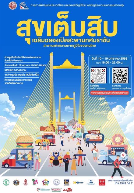 กทพ. สร้างประวัติศาสตร์ใหม่! “มหกรรมสุขเต็มสิบ” ฉลองสะพานทศมราชัน ดึงผู้ร่วมงานกว่า 2 แสนคน พร้อมเตรียมพบกิจกรรมเดิน - วิ่งลอยฟ้า บนสะพานทศมราชัน 26 ม.ค. นี้