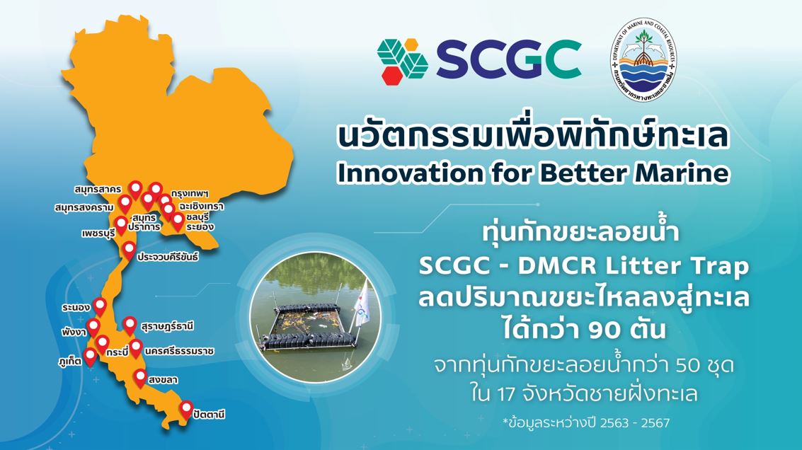 SCGC ผนึกกำลัง ทช. เร่งเครื่องจัดการปัญหาขยะทะเล เน้น Up-Scale และ Up-Speed

พร้อมส่งมอบ”ทุ่นกักขยะลอยน้ำโมเดลล่าสุด” ป้องกันขยะสู่ทะเล