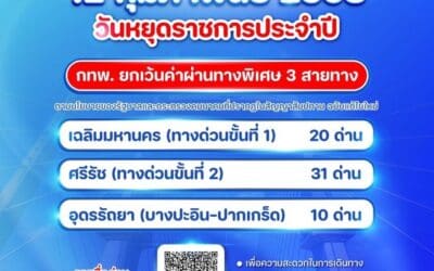 12 กุมภาพันธ์ 2568 กทพ. ยกเว้นค่าผ่านทางพิเศษ 3 สายทาง