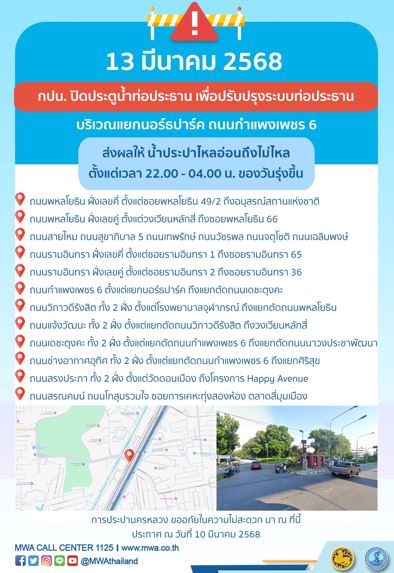 ประกาศ การประปานครหลวง เรื่อง ปรับปรุงระบบท่อประธาน