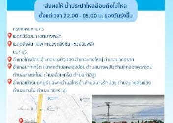 ประกาศ การประปานครหลวง เรื่อง ปรับปรุงระบบท่อประธาน