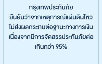 กรุงเทพประกันภัย ยืนยันว่าเหตุการณ์แผ่นดินไหวไม่ส่งผลกระทบต่อฐานะทางการเงิน เนื่องจากมีการจัดสรรประกันภัยต่อเกินกว่า 95%
