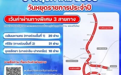 วันที่ 9 พฤษภาคม 2568 กทพ. ยกเว้นค่าผ่านทางพิเศษ 3 สายทาง