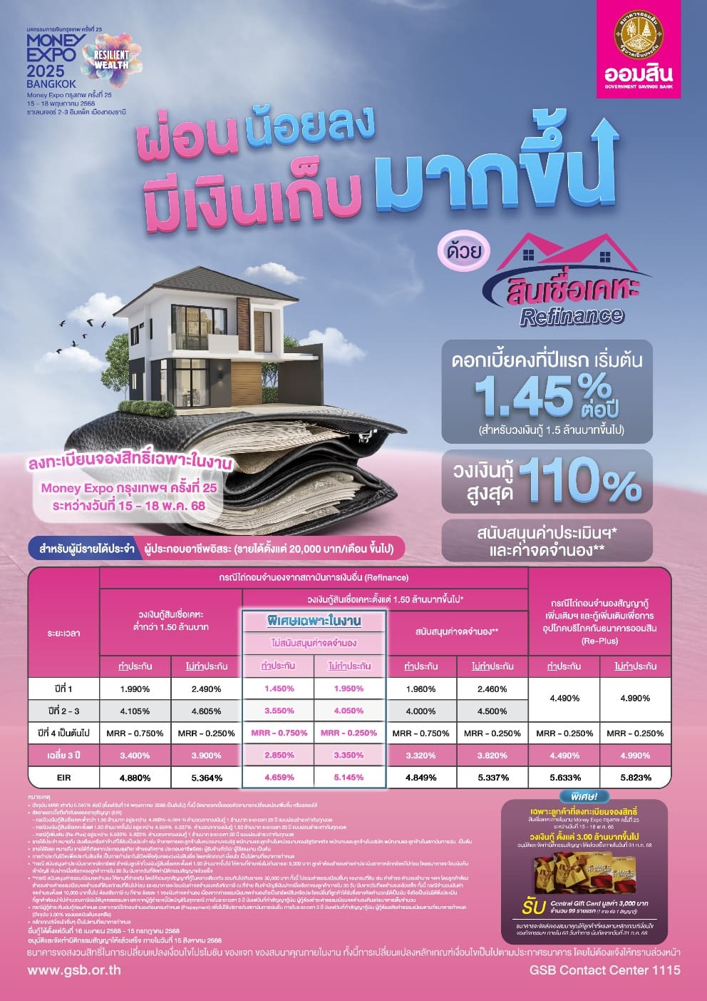 ออมสิน ยกทัพโปรเด็ดเงินฝาก 99 วัน ดอกเบี้ยเฉลี่ย 2.55% ร่วมงาน Money Expo กรุงเทพ 15 – 18 พ.ค. นี้
พร้อมกับโค้งสุดท้ายสลากออมสิน “ออมร้อย ชิงร้อยล้าน” และสินเชื่อเคหะรีไฟแนนซ์ ดอกเบี้ยคงที่ปีแรก 1.45% ต่อปี