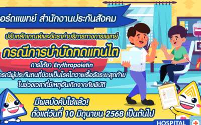 บอร์ดแพทย์ สปส. ออกประกาศปรับหลักเกณฑ์และอัตราค่าบริการทางการแพทย์ กรณีการบำบัดทดแทนไต และการให้ยา Erythropoietin กรณีผู้ประกันตนที่ป่วยเป็นโรคไตวายเรื้อรังระยะสุดท้าย ในช่วงเวลาที่มีเหตุอันเกิดจากภัยพิบัติ