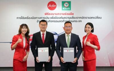 กสิกรไทย – ไทยแอร์เอเซีย ร่วมมือทำสัญญาบริหารความเสี่ยง อ้างอิงกิจกรรมลดก๊าซเรือนกระจกเป็นครั้งแรกของธุรกิจสายการบินในไทย