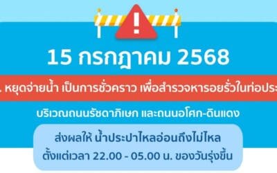 ประกาศ การประปานครหลวง เรื่อง สำรวจหารอยรั่วในท่อประธาน