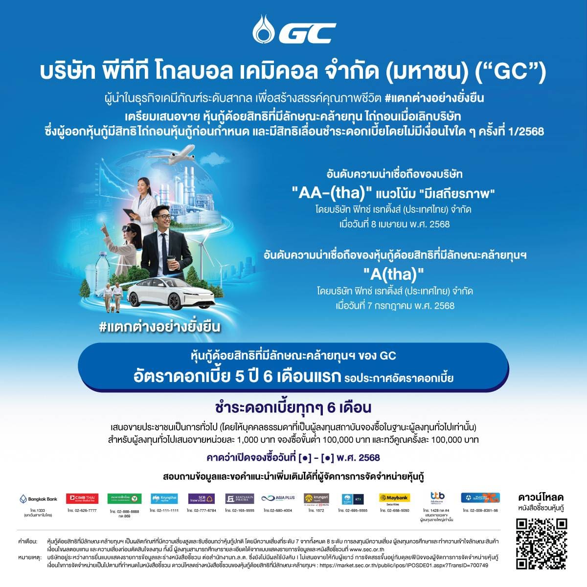 GC เตรียมออกหุ้นกู้ด้อยสิทธิที่มีลักษณะคล้ายทุนฯ สกุลเงินบาท ชุดใหม่ รับกระแสเชิงบวกจากนักลงทุน หนุนแผนบริหารเงินทุนระยะยาว รองรับการเติบโตธุรกิจมูลค่าสูง–คาร์บอนต่ำ
