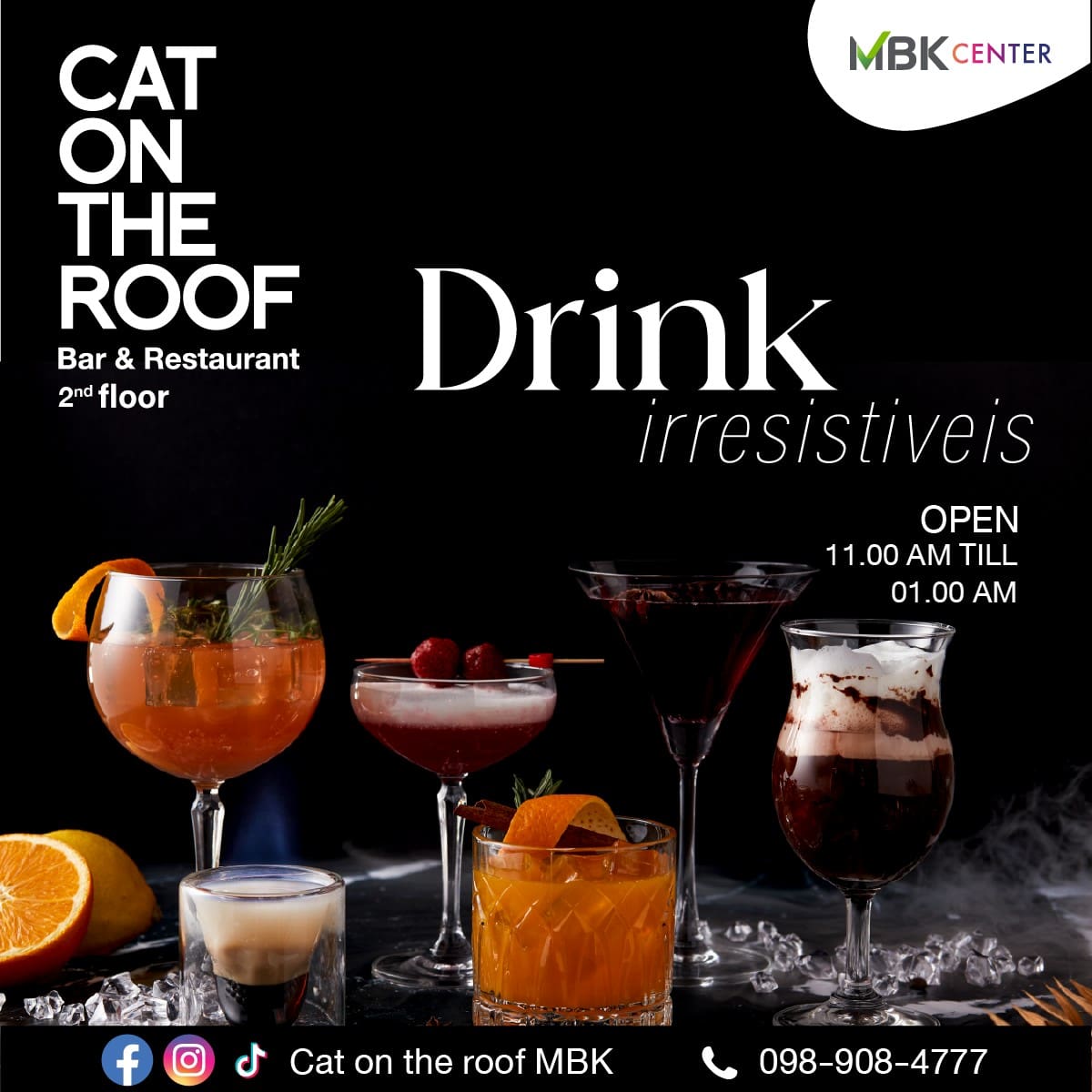 CAT ON THE ROOF สาขาเดียวในกรุงเทพ แฮงค์เอาท์ไลฟ์สไตล์ที่ “เอ็ม บี เค เซ็นเตอร์” เท่านั้น ดื่มด่ำรสชาติแห่งความสุข เครื่องดื่ม อาหาร เสน่ห์แห่งเสียงเพลงในบรรยากาศสนุกสุดชิล