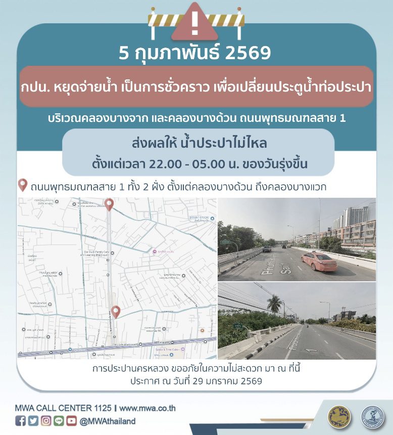 ประกาศ การประปานครหลวง  เรื่อง เปลี่ยนประตูน้ำท่อประปา