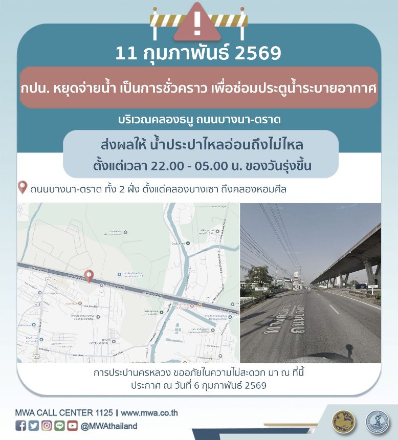 ประกาศ การประปานครหลวง  เรื่อง ซ่อมประตูน้ำระบายอากาศ