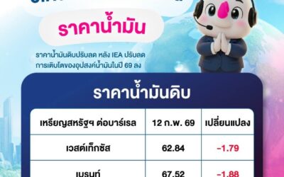 วิเคราะห์สถานการณ์ราคาน้ำมัน บมจ. ไทยออยล์ วันที่ 13 กุมภาพันธ์ 2569 :ราคาน้ำมันดิบปรับลด หลัง IEA ปรับลดการเติบโตของอุปสงค์น้ำมันในปี 69 ลง