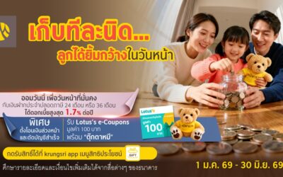 กรุงศรีชวนออมเงินเพื่อลูกได้ง่ายๆ กับบัญชีฝากประจำปลอดภาษี โอนเงินล่วงหน้าผ่าน krungsri app รับ Lotus’s e-Coupons 100 บาท และตุ๊กตาหมี