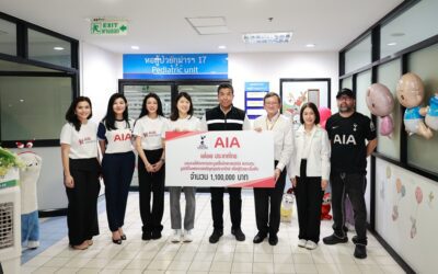 เอไอเอ ประเทศไทย ผนึกกำลังสโมสรฟุตบอลท็อตแน่ม ฮ็อตสเปอร์ มอบเงินบริจาค 1.1 ล้านบาท แก่มูลนิธิโรงพยาบาลเจริญกรุงประชารักษ์ สมทบทุนสร้างห้องปลอดเชื้อเพื่อผู้ป่วยโรคมะเร็งเด็ก