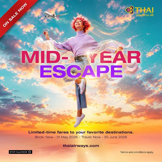 การบินไทยเปิดตัวแคมเปญ “Mid-Year Escape” โปรแรงกลางปี ชวนบินฟูลเซอร์วิสสู่จุดหมายยอดนิยมทั่วโลก