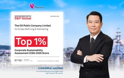 ไทยออยล์ได้รับการประเมินด้านความยั่งยืนระดับสูงสุด “Top 1%” จาก S&P Global Corporate Sustainability Assessment (CSA) Score 2025 เป็นปีที่ 10 ในกลุ่มอุตสาหกรรมการตลาดและ การกลั่นน้ำมันและก๊าซ