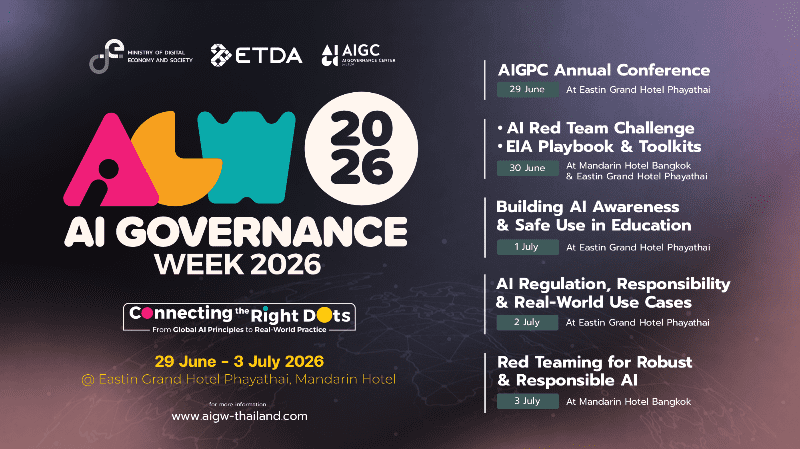 ETDA เตรียมจัดงานใหญ่ AI Governance Week 2026 เวทีนานาชาติขับเคลื่อน AI Governance จากหลักการสากล สู่การใช้งานจริง 29 มิ.ย. – 3 ก.ค. 69 นี้