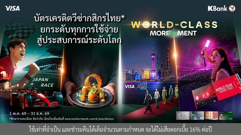 บัตรเครดิตวีซ่ากสิกรไทย ต่อยอดความสำเร็จสู่ปีที่ 2 ของ “World-Class MOREMENT*” ยกระดับทุกการใช้จ่ายสู่ประสบการณ์ระดับโลก ให้คุณค่ากับประสบการณ์ที่มีความหมายในทุกโมเมนต์