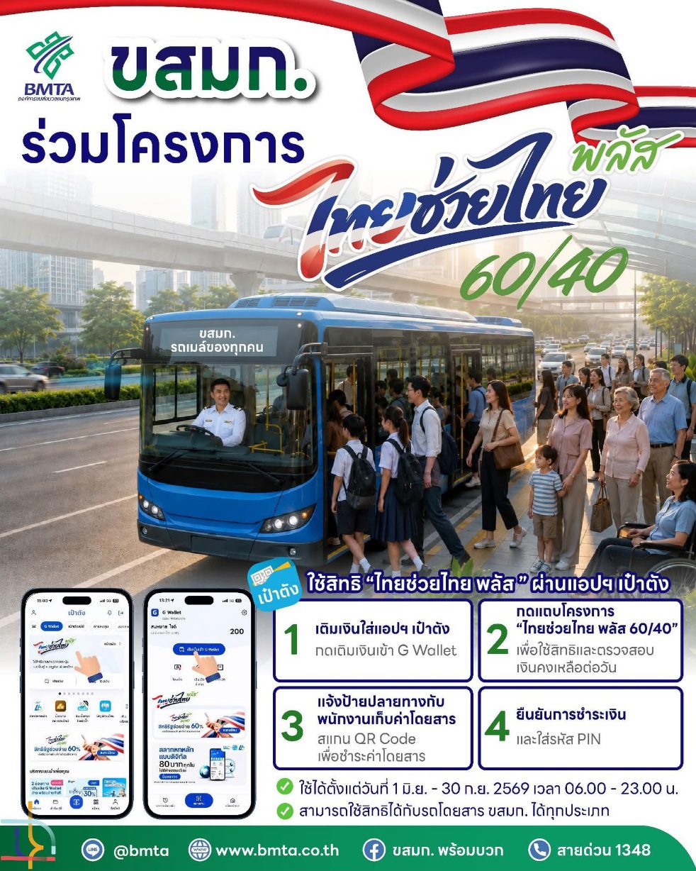 ขสมก. เข้าร่วมโครงการ “ไทยช่วยไทย พลัส” สนับสนุนนโยบายรัฐบาล
ช่วยลดภาระค่าใช้จ่ายด้านการเดินทางให้ประชาชน เริ่ม 1 มิ.ย. นี้