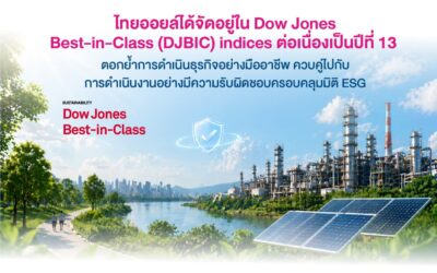 ไทยออยล์ได้จัดอยู่ใน Dow Jones Best-in-Class (DJBIC) indices ต่อเนื่องเป็นปีที่ 13 ตอกย้ำการดำเนินธุรกิจอย่างมืออาชีพ ควบคู่ไปกับการดำเนินงานอย่างมีความรับผิดชอบครอบคลุมมิติ ESG