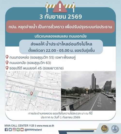 ประกาศ การประปานครหลวง  เรื่อง ปรับปรุงระบบท่อประธานตามแผน