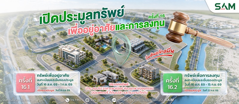 SAM นำทรัพย์ NPA ทำเลเด่นทั่วไทยออกประมูล เปิดโอกาสซื้อเพื่ออยู่อาศัยและลงทุน คอนโดฯ หรู เริ่มต้นเพียง 1.23 ลบ.