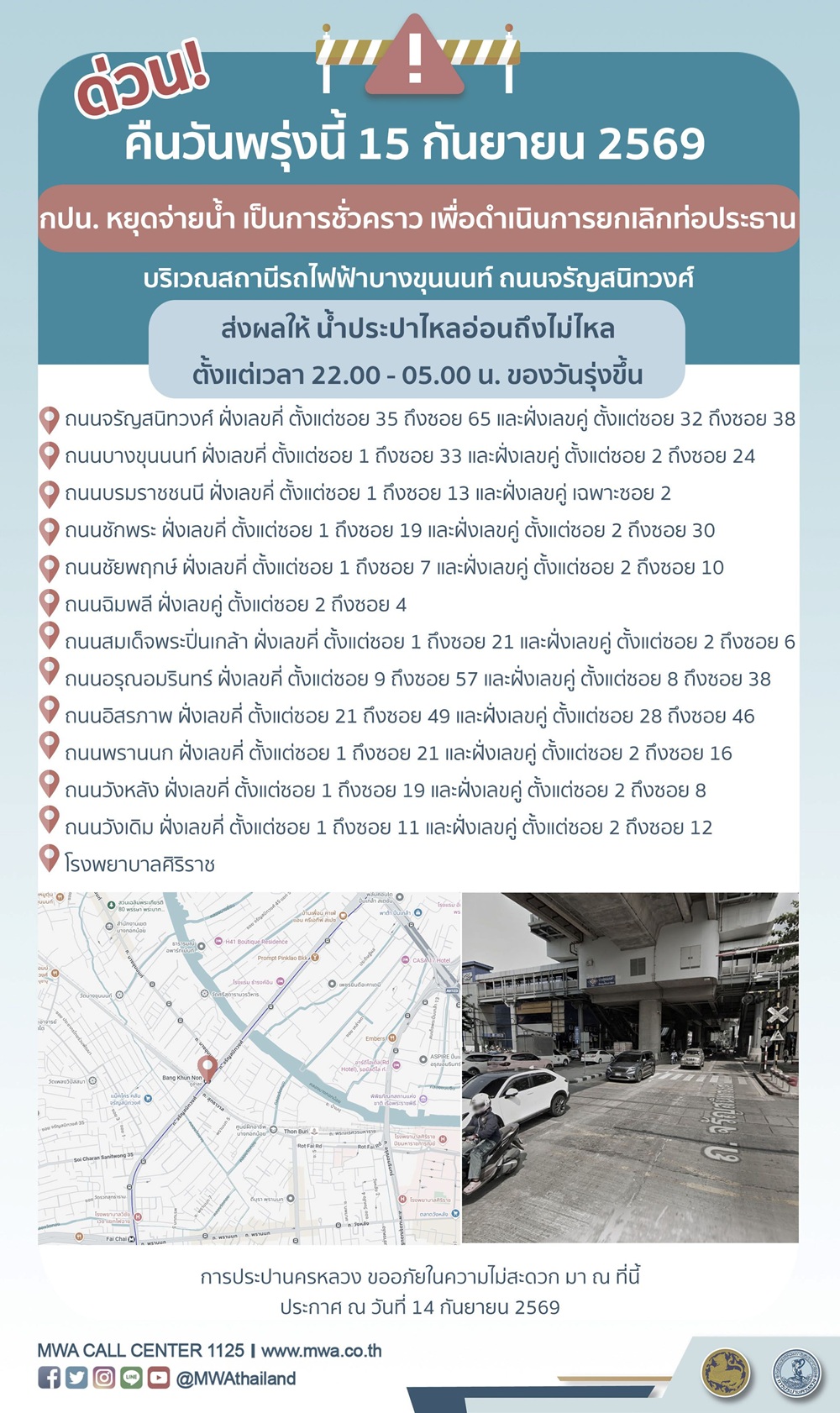 ประกาศ การประปานครหลวง เรื่อง ยกเลิกท่อประธานตามแผน