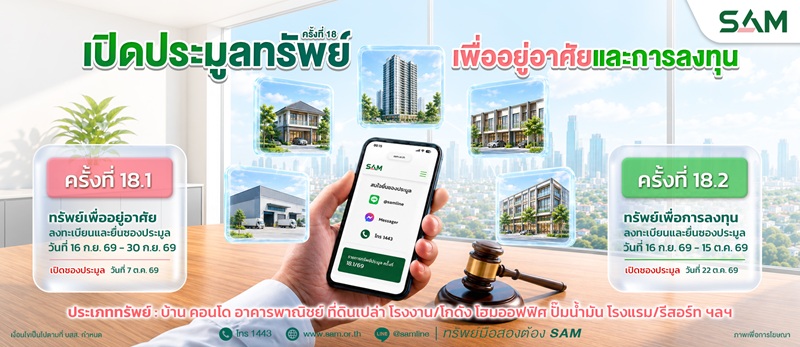 SAM จัดประมูลทรัพย์ NPA ทำเลศักยภาพทั่วประเทศ ทั้งเพื่ออยู่อาศัย – ต่อยอดธุรกิจ เริ่มต้นบ้านเดี่ยวย่านคลอง 8 เพียง 8.5 แสนบาท